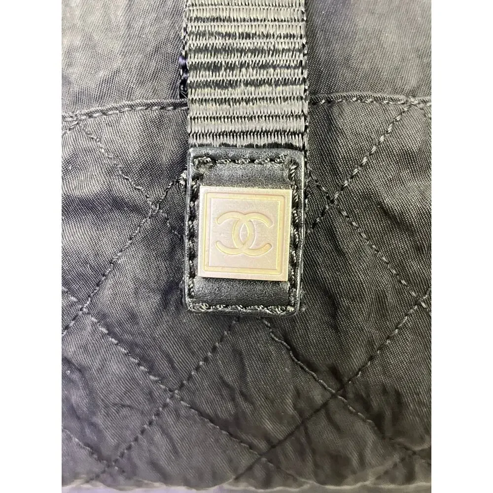 CHANEL Sport Line Black Quilted Nylon Messenger Crossbody Buckle Flap Bag